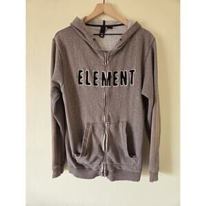 Element Mens Y2k Vintage Zip Hoodie XL Gray Spellout Skateboard Skater *FLAWS*